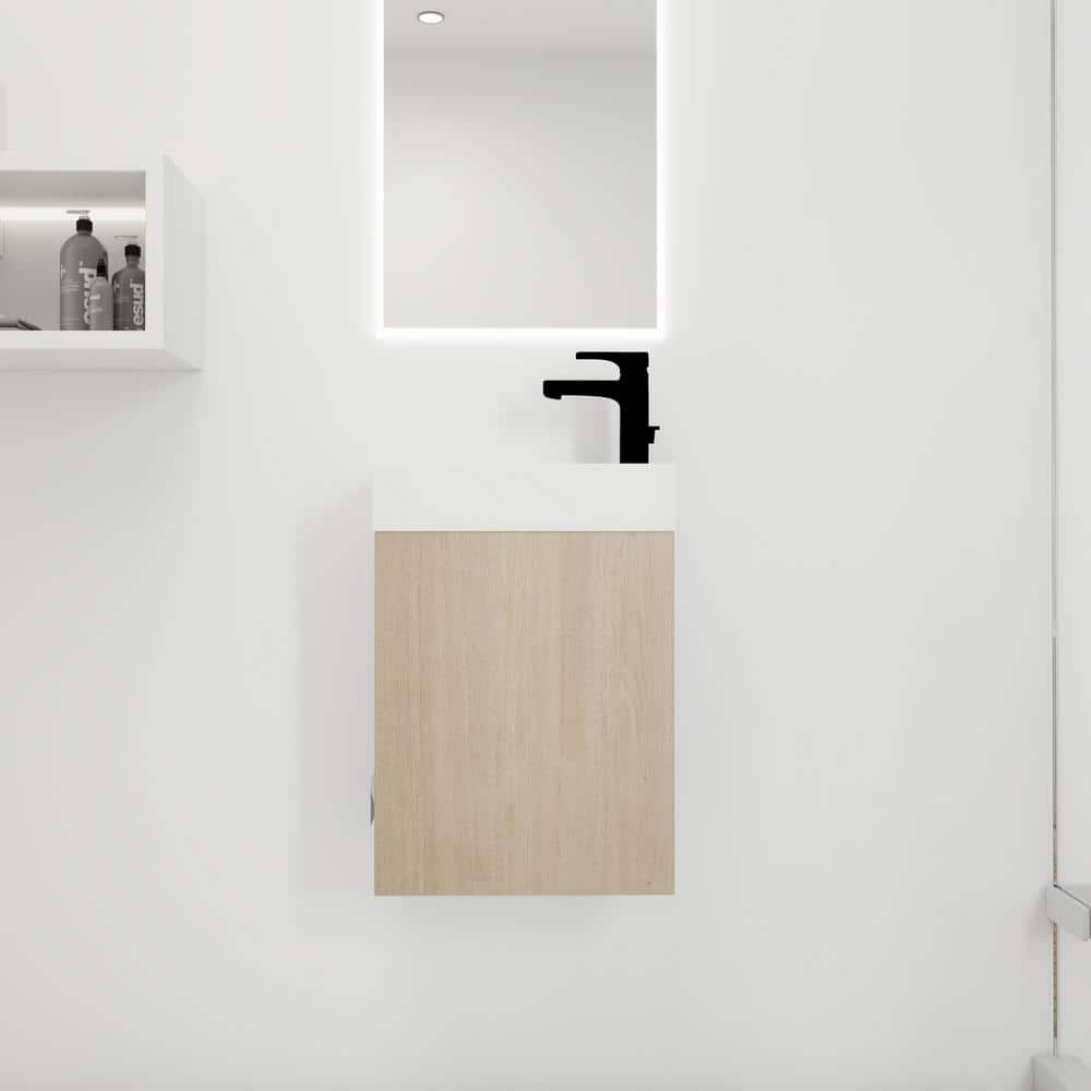 16 in. W x 9 in. D x 22 in. H Wall Mounted Bath Vanity in Plain Light Oak w
