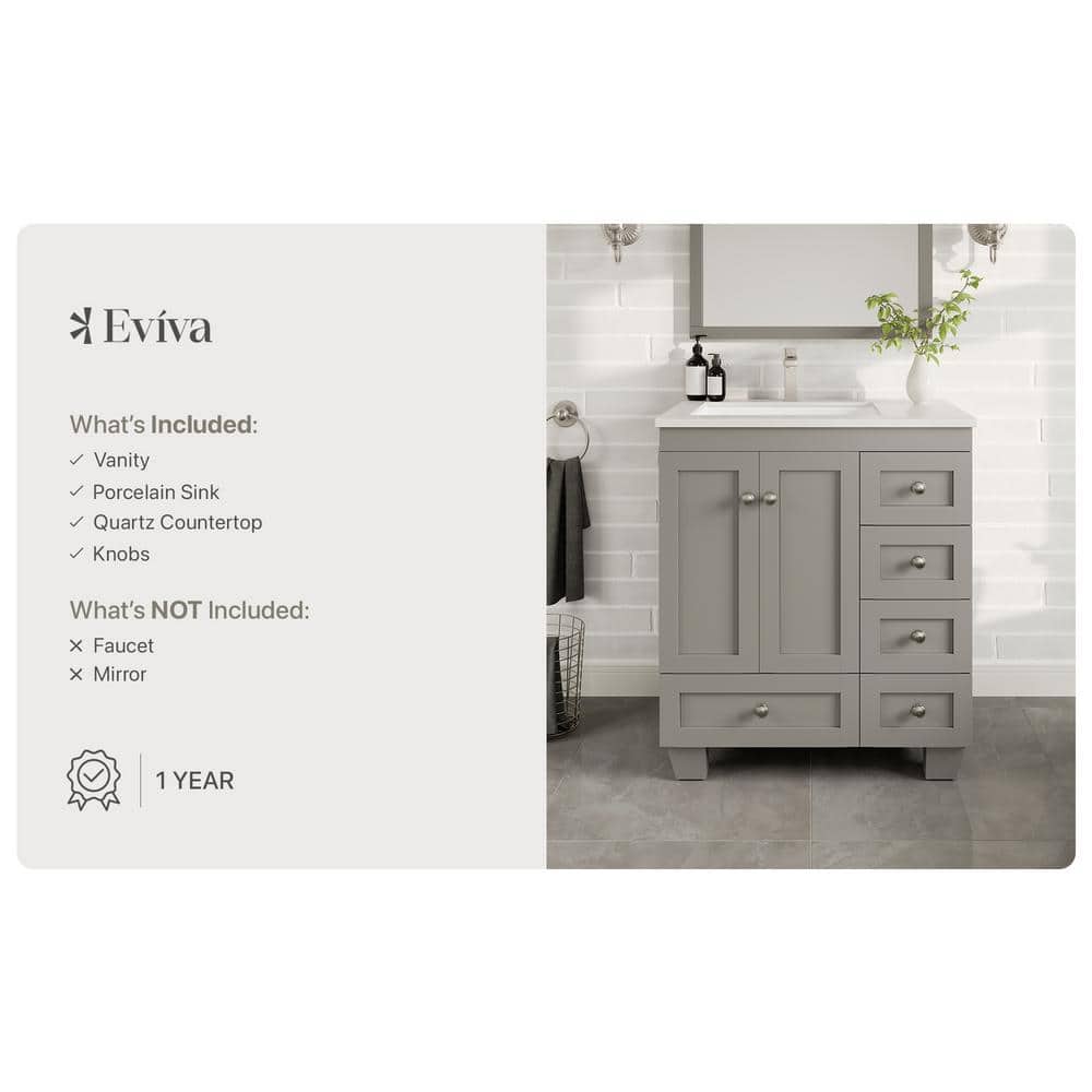 Happy 30" Gray Freestanding Bathroom Vanity with Marble Top