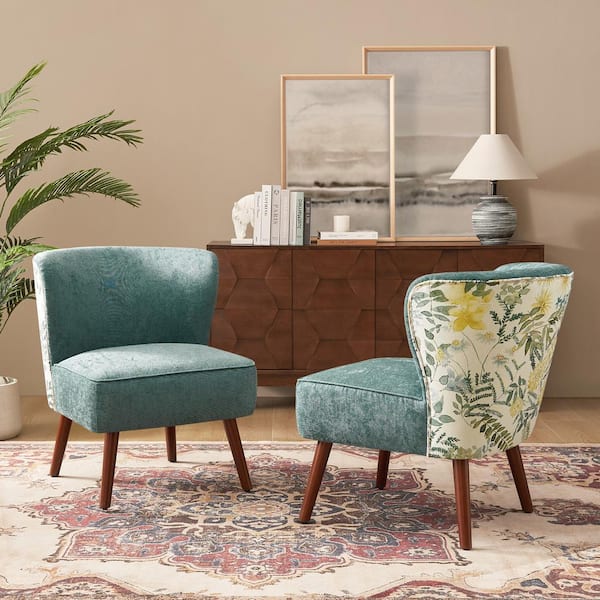 JAYDEN CREATION Teal Timon Modern Variety Fabric Pattern Winback Side Chair with Solid Wood Legs (Set of 2)