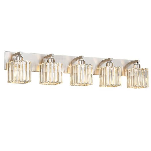 Home Lighting 36.22 in. 5-Light SandNickel Modern Crystal Vanity Lights Wall Sconces For Bathroom（JW-002)