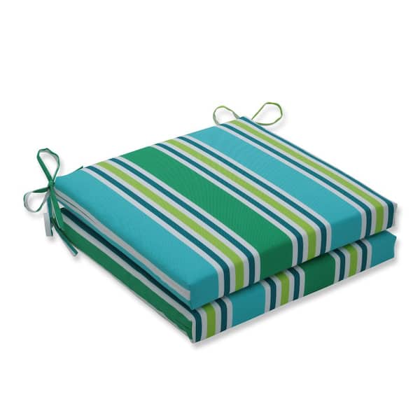 Pillow Perfect Striped 20 in. x 20 in. Outdoor Dining Chair Cushion in Blue/Green Aruba (Set of 2)