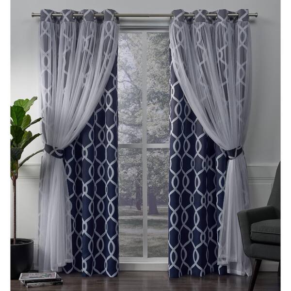 Unbranded Carmela 52 in. W x 108 in. L Layered Sheer Blackout Grommet Top Curtain Panel in Indigo (2 Panels)