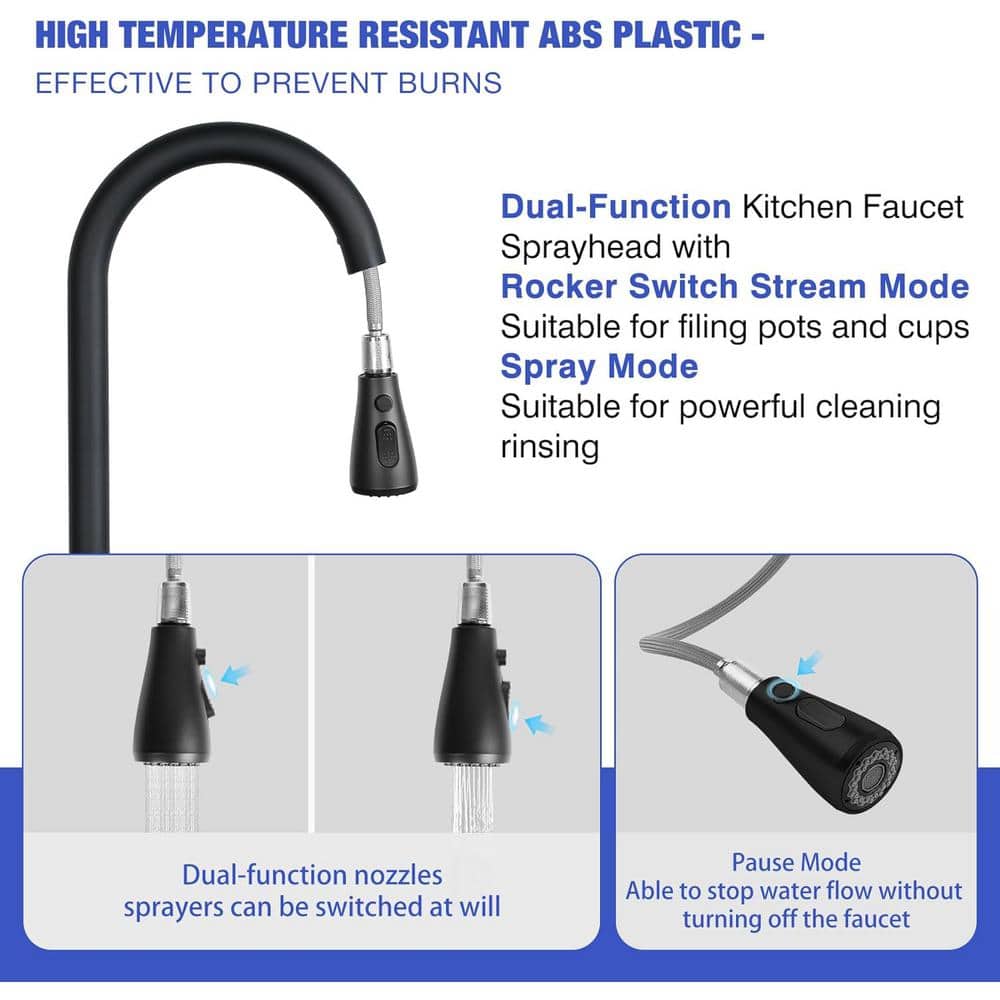 Matte Black Stainless Steel Pull-Down Kitchen Faucet with Spray