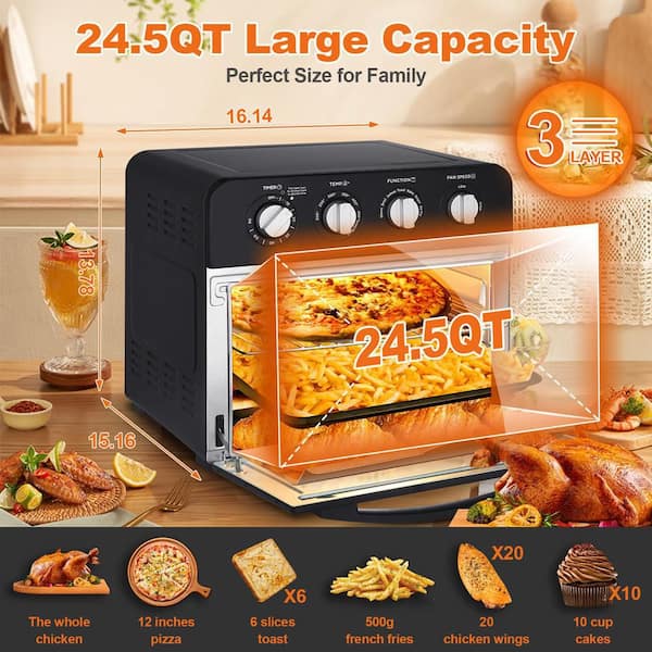 Black Air Fryer Oven, Countertop Toaster Oven with 3-Rack Levels