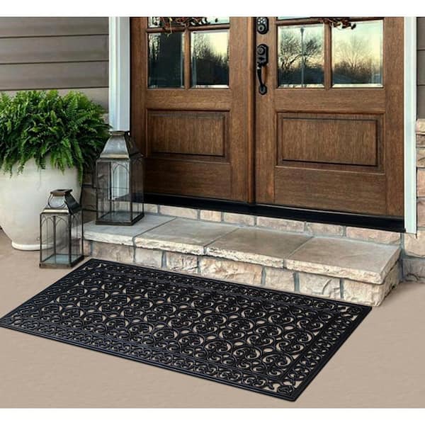 A1HC Paisley Heavy Duty Black 30 in. x 60 in. Rubber Beautifully Hand Finished Double Door Mat