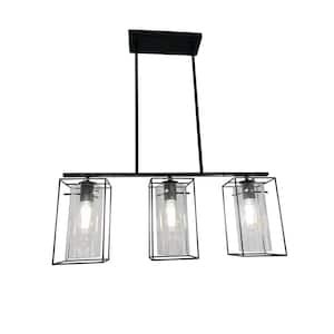 Loncino 1 29.3 in. W x 67.5 in. H 3-light Structured Black Island Pendant Light with Clear Glass Shades and Metal Frame