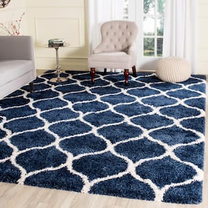 Hudson Shag Navy/Ivory 8 ft. x 10 ft. Geometric Trellis Area Rug