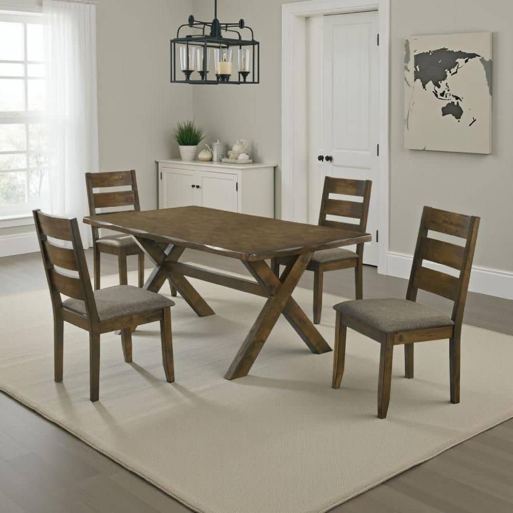 Siny 5-Piece Rectangle Knotty Nutmeg Brown Wood Top Dining Set Seat 4 price history on PriceWatchPro