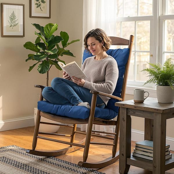 21 in. x 17 in. High Back Rocking Chair Cushion with Ties Black 1