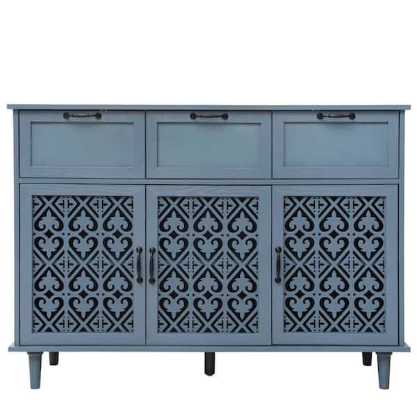 47.24 in. W x 15.75 in. D x 35.55 in. H Ready to Assemble Blue Corner Standard Storage Cabinet with Doors and Drawers