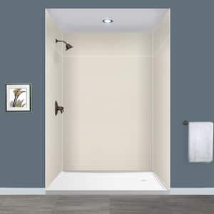 Expressions 60 in. x 60 in. x 96 in. 4-Piece Easy Up Adhesive Alcove Shower Wall Surround in Cameo