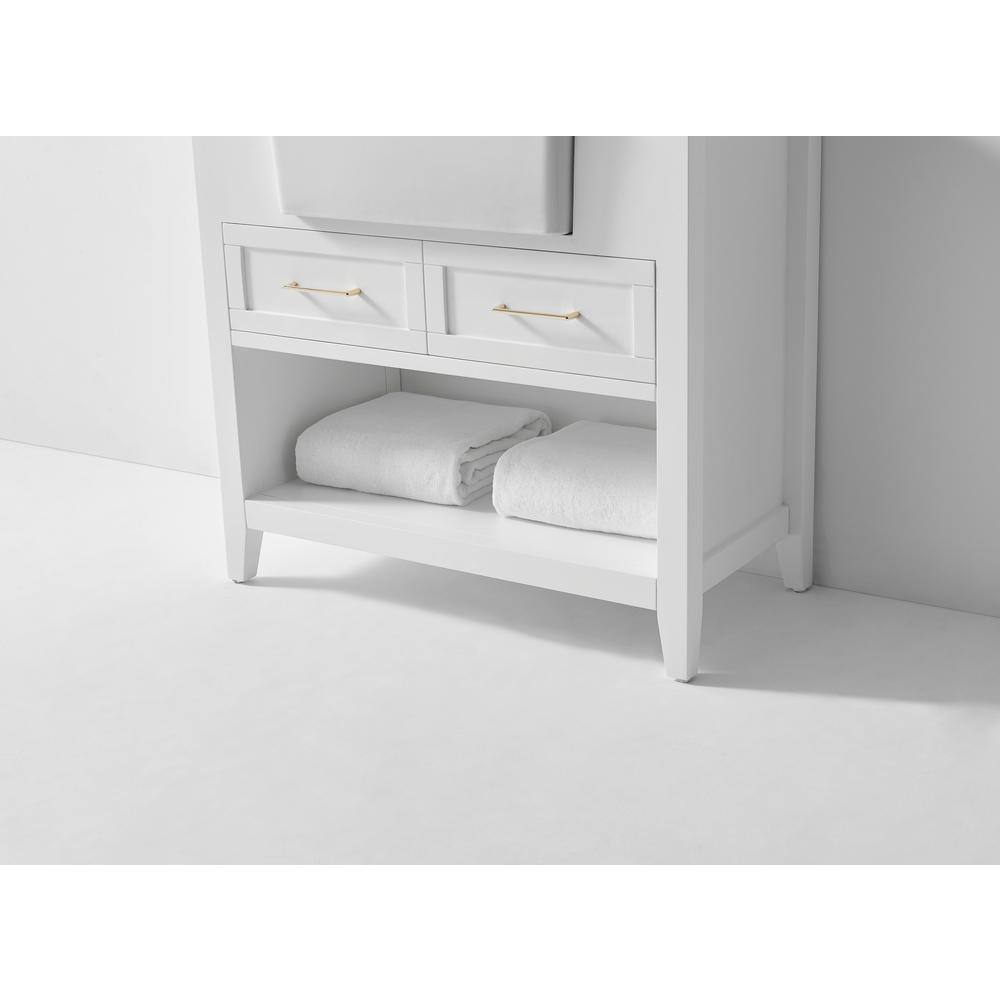Hayley 36" White Wood Bathroom Vanity with Carrara Marble Top