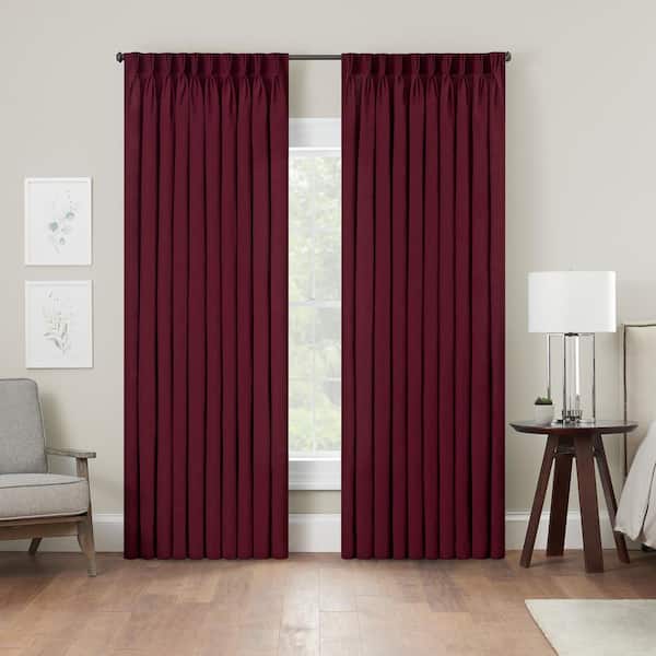 Waverly Serendipity Cabernet Solid Polyester 50 in. W x 63 in. L Light Filtering Single Pinch Pleat Back Tab Curtain Panel