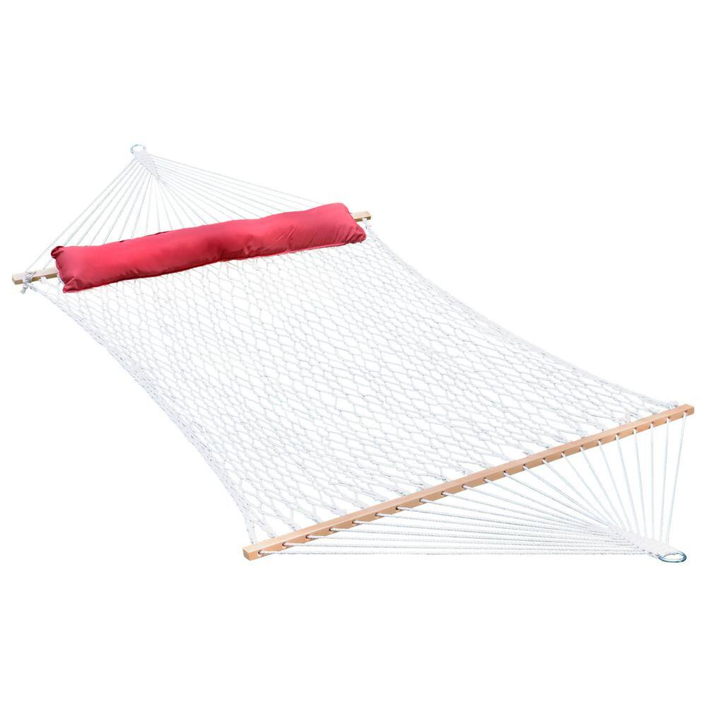Algoma 13' White Cotton Rope Hammock with Red Pillow