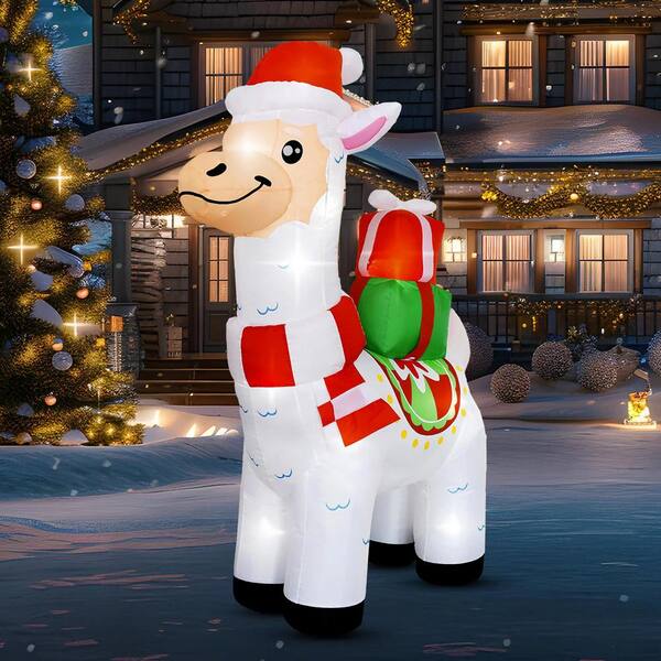 SYNCFUN 6 ft. H x 1.67 ft. W Multicolored Nylon Christmas Llama With Gifts Inflatable w/Internal LED Lights Christmas Decoration