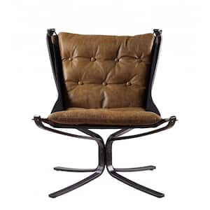 Amelia 33 in. Coffee Leather Side Chair with Tufted Cushions