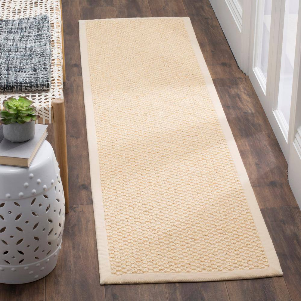 Cream Handwoven Sisal Runner Rug with Canvas Border, 2' x 8'