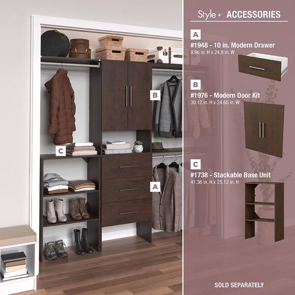 ClosetMaid 6705 Style+ 73.12 in. W - 121.12 in. W Chocolate Basic Floor Mount Closet Kit with Top Shelves - 3