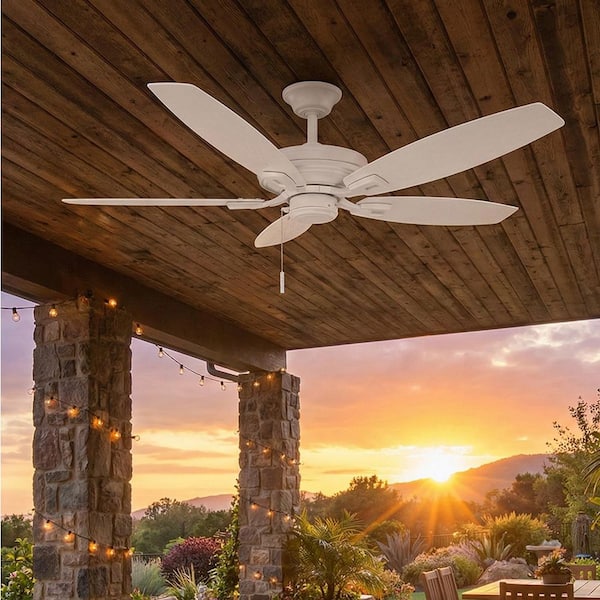 North Pond 52 in. Indoor/Outdoor Matte White Ceiling Fan with Downrod and Reversible Motor; Light Kit Adaptable