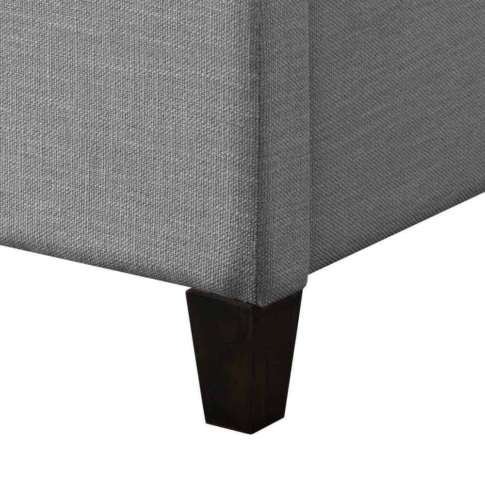 Arched Light Gray Upholstered Double Bed with Nailhead Trim