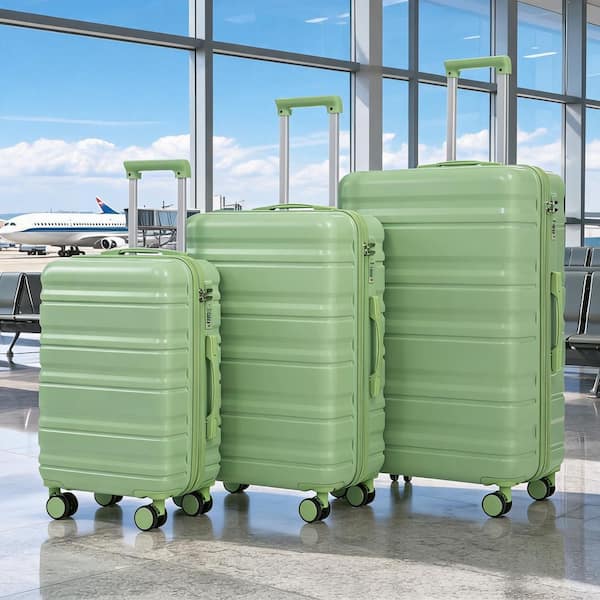 LIVACA 3-Piece Green ABS Plastic Hardside Spinner Wheel Luggage