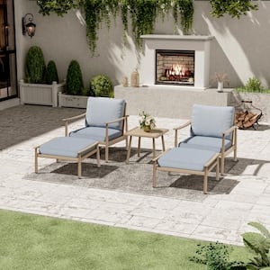 5-Piece Aluminum Patio Conversation Set with End Table and Blue Cushions