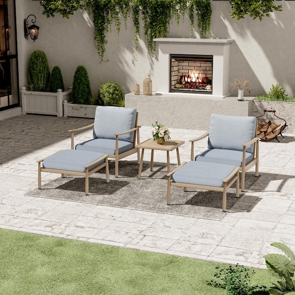 EGEIROSLIFE 5-Piece Aluminum Patio Conversation Set with End Table and Blue Cushions