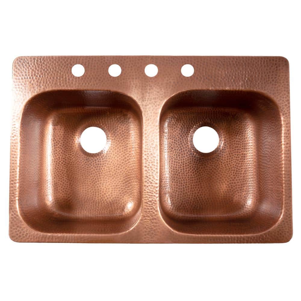 Handcrafted Copper Double Bowl Farmhouse Kitchen Sink