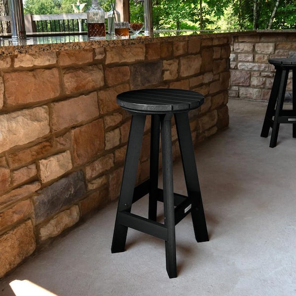 Birch Black Round Recycled Plastic Bar Height Outdoor Bar Stool