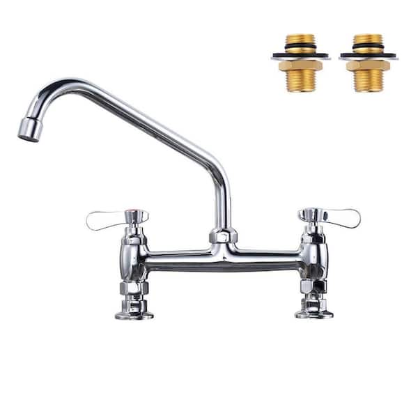 Vecm Double-Handle Deck Mounted Standard Kitchen Faucet 12 in. Swivel Spout in Polished Chrome