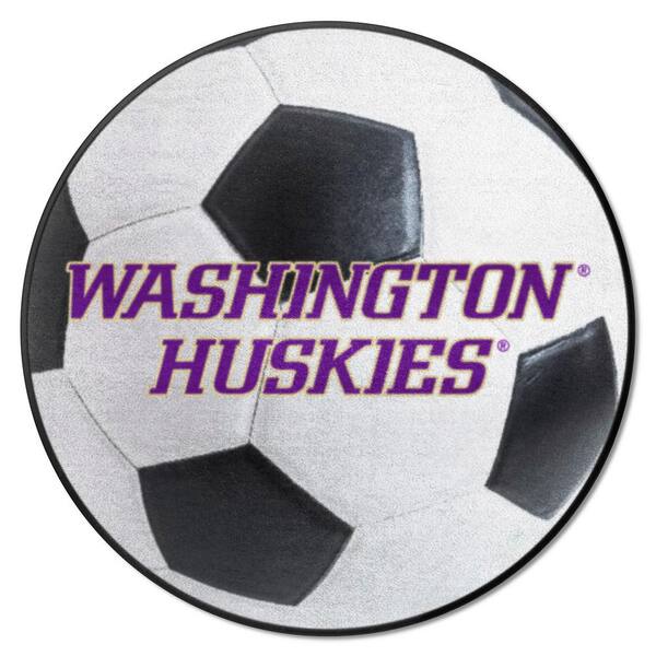 FANMATS Washington Huskies White 2 ft. Round Soccer Ball Area Rug 36716