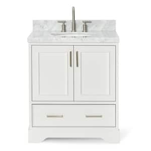 Stafford 31 in. W x 22 in. D x 36 in. H Single Sink Freestanding Bath Vanity in White with Carrara White Marble Top