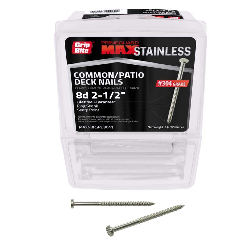 GripRite 10 x 21/2 in. 304 Stainless Steel Ring Shank Patio Deck Nail (1 lb/Pack