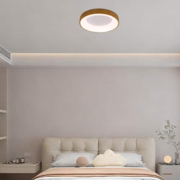OUKANING 18.5 in. 1-Light Modern Wood 3 Colors Selectable LED