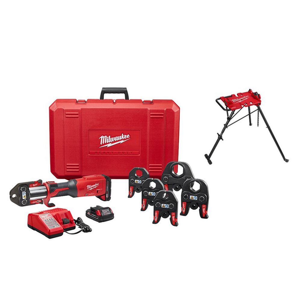 Milwaukee M18 18-Volt Lithium-Ion Brushless FORCE LOGIC Press Tool Kit w/Portable Leveling Tripod Chain Vise Stand (2-Tool) -  2922-22-8690