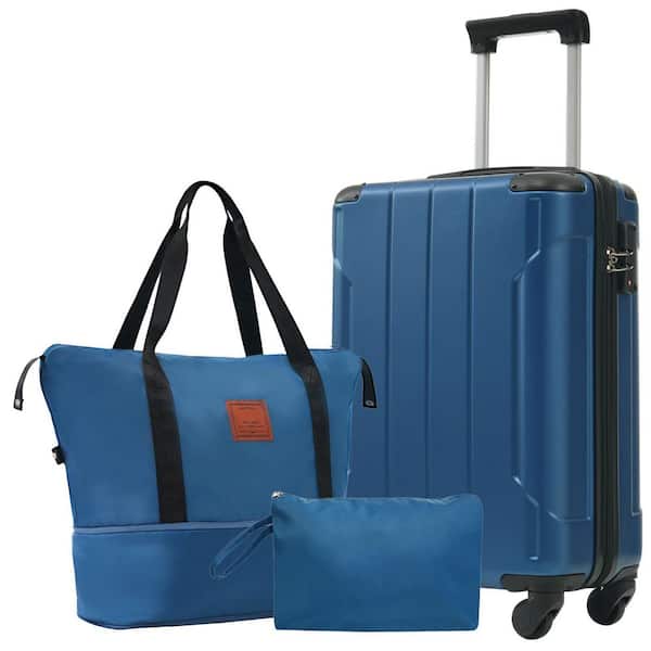 3-Piece Blue ABS Hardshell Spinner 20 in. Luggage Set with an Expandable Travel Duffel Bag, a Toiletry Bag