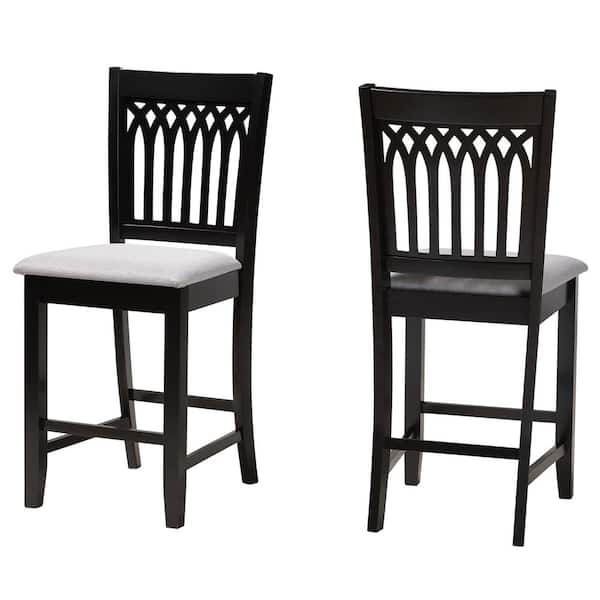 Baxton Studio Genesis 42.5 in. Grey and Dark Brown Wood Counter Height Bar Stool (Set of 2)