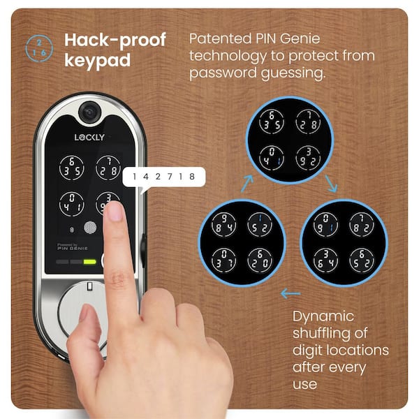 Lockly Vision Satin Nickel Deadbolt WiFi Smart Lock with Video Doorbell, Fingerprint, Keypad, App, Voice Control, 2-Way Audio
