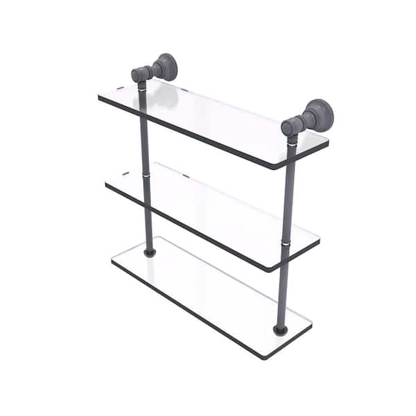 Allied Brass Carolina 16 in. x 16 in. H x 5.54 in. D Brass Rectangular Triple Glass Shelf in Matte Gray