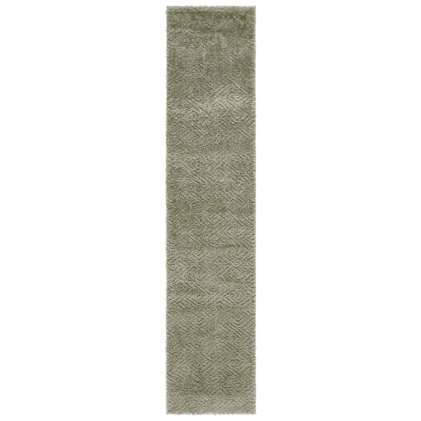 SAFAVIEH Tahoe Shag 2 ft. x 11 ft. Sage Solid Geometric Runner Rug