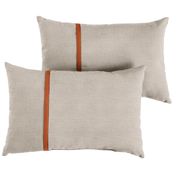 SORRA HOME Sunbrella Silver Grey with Rust Orange Rectangular Outdoor Knife Edge Lumbar Pillows (2-Pack)