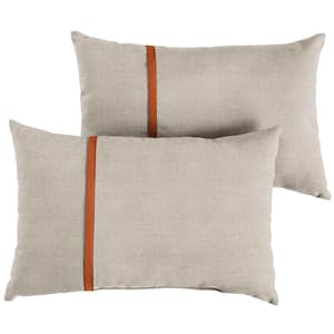 Sunbrella Silver Grey with Rust Orange Rectangular Outdoor Knife Edge Lumbar Pillows (2-Pack)