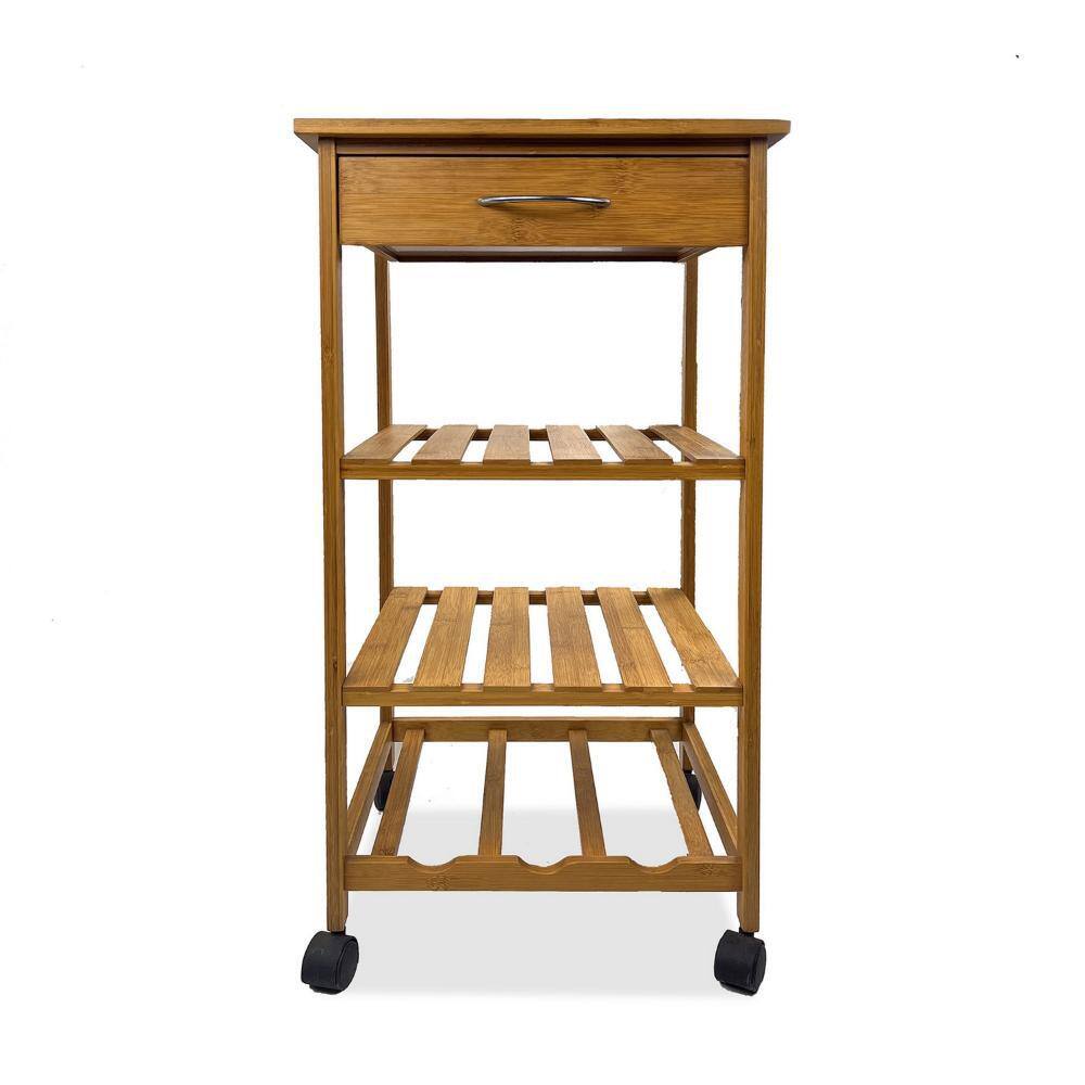 Harry Brown Bamboo Kitchen Bar Cart with Drawer and Shelves