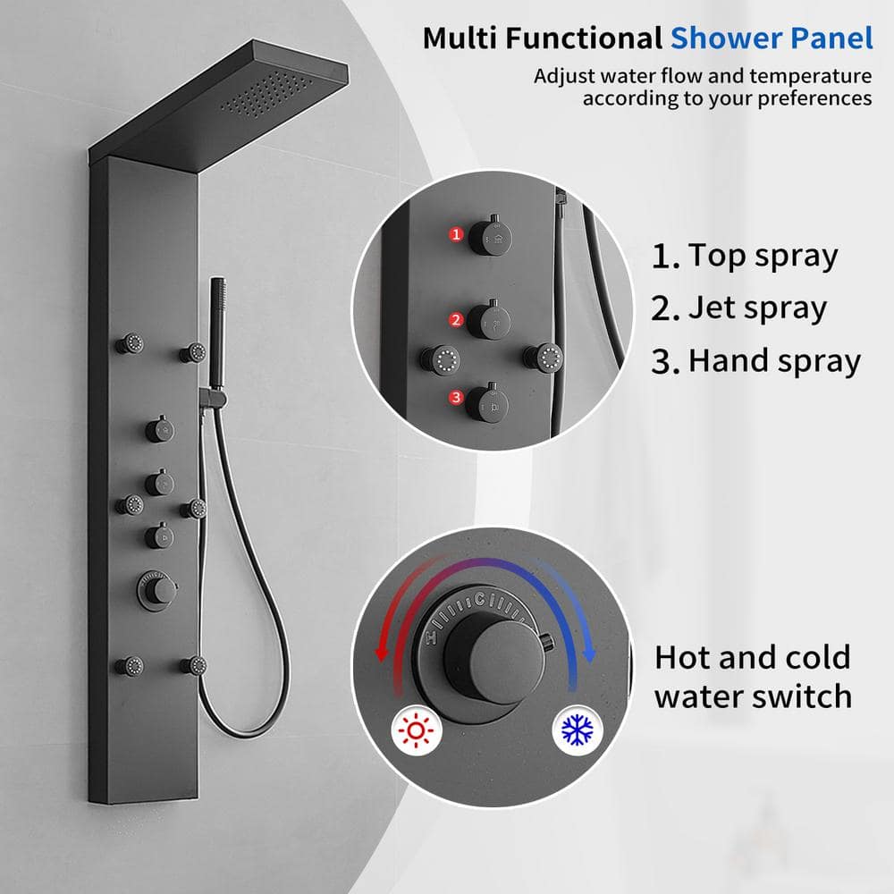 Matte Black 47'' Stainless Steel Shower Panel with Jets