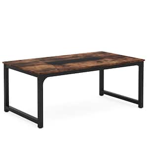 78.7 in. Rectangular Brown and Black Engineered Wood Large Computer Desk Study Writing Table for Home Office