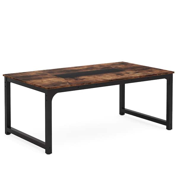 BYBLIGHT 78.7 in. Rectangular Brown and Black Engineered Wood Large Computer Desk Study Writing Table for Home Office