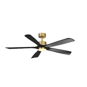 55 in. Integrated LED Indoor/Outdoor Ceiling Fan with Light Kit and Remote Control Wood Propeller Ceiling Fans, DC Motor