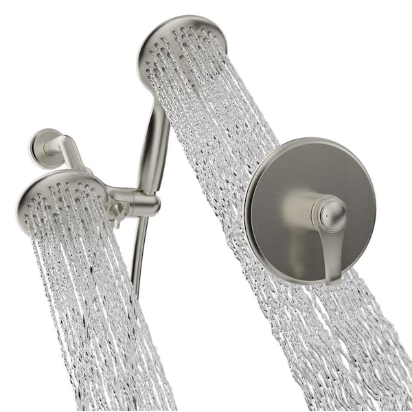 MYCASS Single Handle 6-Spray Shower Faucet 1.8 GPM with Adjustable Flow Rate Round Wall Mount in. Brushed Nickel Valve Included