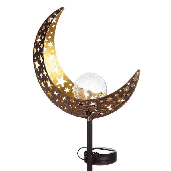 Evergreen Moon 34 in. Solar Garden Stake with Crackle Glass Globe