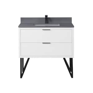Helios 36 in. W x 22 in. D Single Sink Bath Vanity in White with Gray Composite Stone Top without Mirror